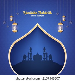 Islamic Banner Design to Celebrate Ramadan. Ramadan Mubarak means Happy Ramadan