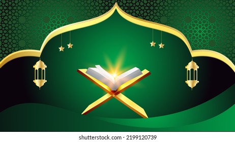 Islamic Banner Green Background Islamic Pattern Stock Vector (Royalty ...