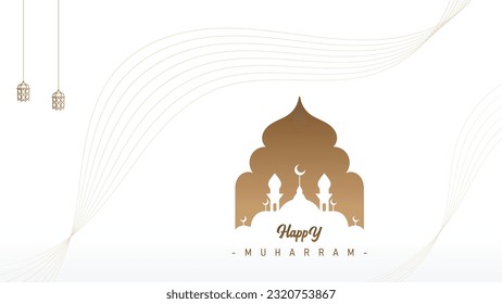 Islamic banner poster background template design for the celebration of the Islamic New Year Muharram minimalist theme