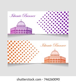 Islamic banner template design with mosque illustration. Ramadan banner.