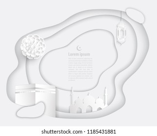 islamic banner vector with kaaba on white abstract background.illustration EPS10.