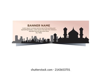 Planilla islámica de pancarta de diseño hermoso. Mezquita con cielo nocturno en el fondo. saludos ramadan kareem, eid ul fitr, eid ul adha,