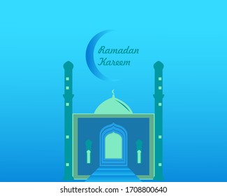 Hermosa plantilla de diseño islámico con mezquita en estilo de corte de papel. Tarjeta de bienvenida Ramadan kareem, pancarta, portada o afiche. Ilustración vectorial. EPS 10.