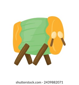 Tambor de Bedug islámico lindo icono símbolo de dibujos animados diseño animado para Ramadán Kareem Iftar ayuno Eid aislado en fondo blanco