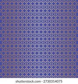 Um fundo azul islâmico adornado com um intrincado padrão geométrico. O design consiste na repetição de formas de diamante conectadas por linhas douradas finas.