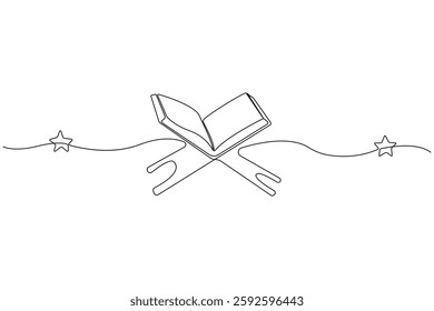 Islamic book Al Quran continuous one line drawing isolated on white background. Vector illustration