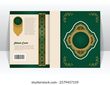 Islamic book cover with arabesque arabic element template design