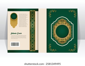 Islamic book cover with arabesque arabic element template print