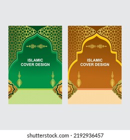 Islamic Book Cover Design, Green, Yellow, Vector, Illustration, Floral Frame 