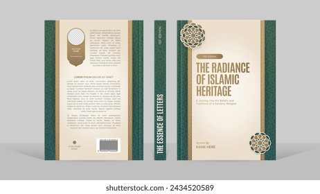 Islamic Book Cover Template Design with Arabesque Arabic Pattern and Design Elements