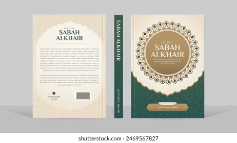 Islamic Book Cover Template Design with Arabesque Arabic Pattern and Design Elements	