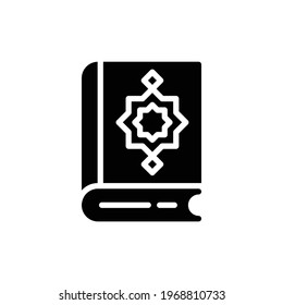 Icono vector del Corán del libro islámico en estilo glifo. Icono islámico del Ramadán del Sagrado Corán. Los iconos de ilustración vectorial se pueden utilizar para aplicaciones, sitios web o parte de un logotipo.