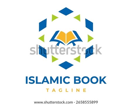  Islamic book logo education with Arabic ornament. Perfect for religious education, Quran learning, Islamic app icon, or Muslim community branding.
