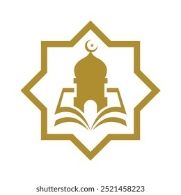 Libro islámico. Logotipo de Muslim Learn, Plantilla del logo de Islam learning, Ilustración vectorial
