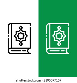 Icono del vector del Corán del libro islámico en el estilo de contorno. Icono islámico del Ramadán del Sagrado Corán. Los iconos de ilustración vectorial se pueden utilizar para aplicaciones, sitios web o parte de un logotipo.