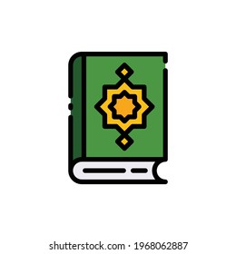 Islamic Book Quran Vector Icon in Filled Outline Style. Islamic Ramadan icon of the Holy Quran. Vector illustration icons can be used for apps, websites, or part of a logo.