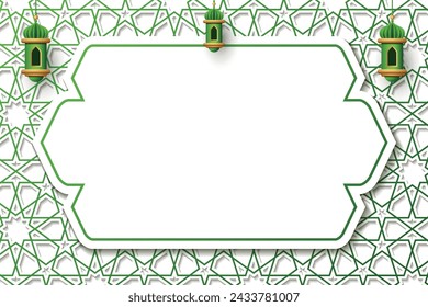 islamic border frame with lantern ornament and ramadan kareem pattern background vector
