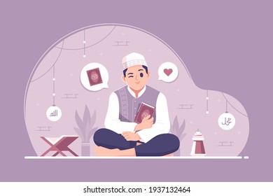 islamic boy flat design illustration background