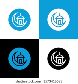 Islamic building icon design, circle mosque logo illustration, vector line art style