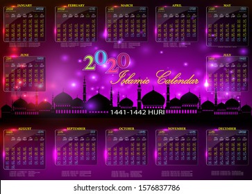 Islamic Calendar 2020 1441 1442 Hijri Stock Vector (Royalty Free ...