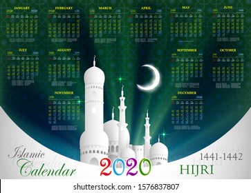 islamic calendar 2020, 1441 and 1442 hijri calendar