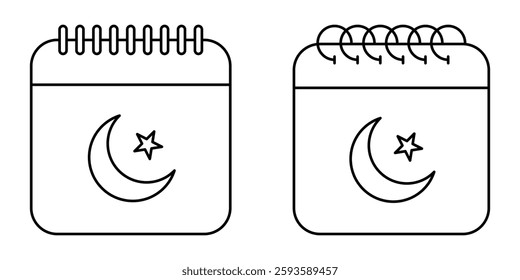 Islamic Calendar Icon Set. Islamic Calendar Vector Icon in line style design. Islamic Calendar Symbol. Vector illustration.