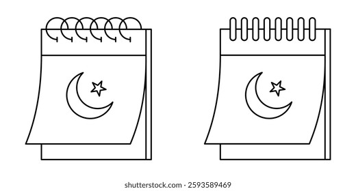 Islamic Calendar Icon Set. Islamic Calendar Vector Icon in line style design. Islamic Calendar Symbol. Vector illustration.