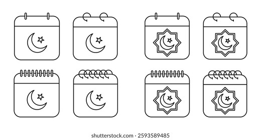 Islamic Calendar Icon Set. Islamic Calendar Vector Icon in line style design. Islamic Calendar Symbol. Vector illustration.