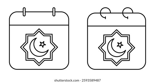 Islamic Calendar Icon Set. Islamic Calendar Vector Icon in line style design. Islamic Calendar Symbol. Vector illustration.