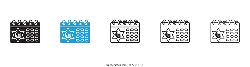 Islamic calendar icons in filled and 3 stroke weights