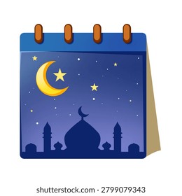 Islamic calendar illustration featuring a Ramadan mosque scene with a spiritual and blessed atmospher