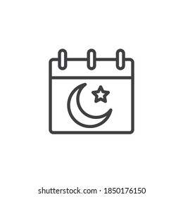 Islamic calendar line icon. linear style sign for mobile concept and web design. Ramadan Calendar with Islamic moon and star outline vector icon. Symbol, logo illustration. Vector graphics