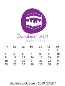 islamic calendar October 2021 on the white background