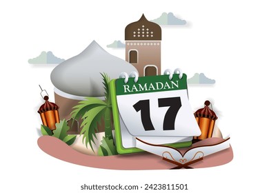 Ilustración vectorial del calendario islámico del 17 de Ramadán