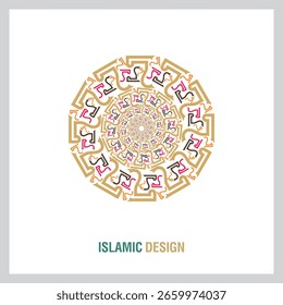 Islamic Calligraphy geometrical background seamless pattern with ornamental colorful detail of islamic art round mandala ornament.