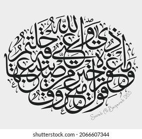 Islamic Calligraphy for Quran Surah Al-Baqarah 263.  Translated: A beneficent saying and forgiveness are more charitable than a donation followed by hurt. And Allah is Ever-Affluent, Ever-Forbearing.
