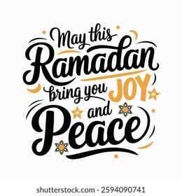 Islamic Calligraphy Vector Illustration with the Phrase 'May this Ramadan bring you joy and peace' – Hand-Lettered Typography for Ramadan and Eid Design