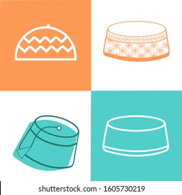 Islamic Cap Icon. Islamic and Ramadan Icon Set Vector Logo Symbol. Eid Mubarak concept with Islamic head wear embroidered skull-cap on green, white and orange background. Muslim community festival Eid