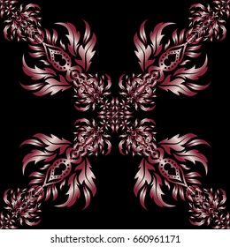 Islamic card background. Red grid in oriental style. Eastern motley on a black background. Vector seamless elements for design.