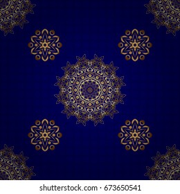 Islamic card background. Vector seamless elements for design. Golden grid in oriental style. Eastern gold on a blue background.
