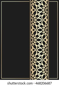 Islamic card. Golden border on black background. Vector template for restaurant menu. Wedding invitation in luxury style.