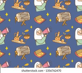 Islamic cartoon doodle background for Eid al fitr or ramadan celebration