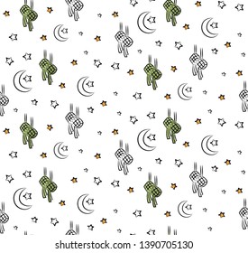 Islamic cartoon doodle background for Eid al fitr or ramadan celebration