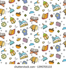 Islamic cartoon doodle background for Eid al fitr or ramadan celebration