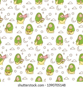 Islamic cartoon doodle background for Eid al fitr or ramadan celebration