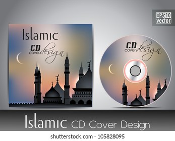 Islamic CD cover design with Mosque or Masjid. EPS 10. Vector illustration.