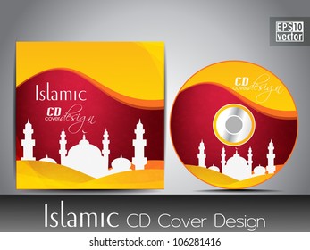 Islamic CD cover design with Mosque or Masjid. EPS 10. Vector illustration.