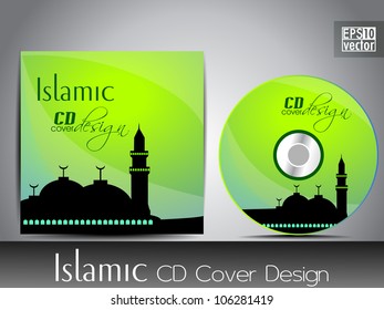 Diseño de portada islámica de CD con mezquita o mezquita. EPS 10. Ilustración vectorial.