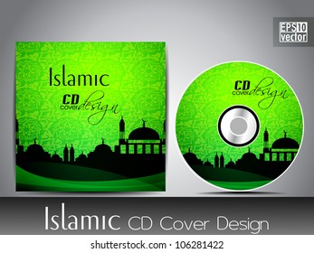 Diseño de portada islámica de CD con mezquita o mezquita. EPS 10. Ilustración vectorial.