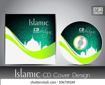 Diseño de portada islámica de CD con mezquita o mezquita. EPS 10. Ilustración vectorial.